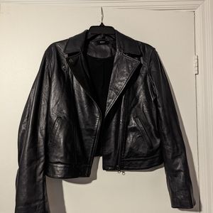 Black leather moto jacket